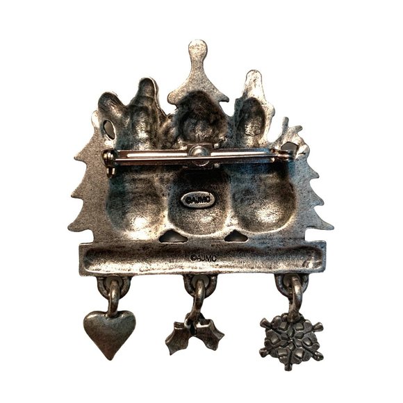 Vintage Brooch Pin AJMC Signed Snowman Christmas Friends Pewter Enamel Jewelry - Picture 3 of 5